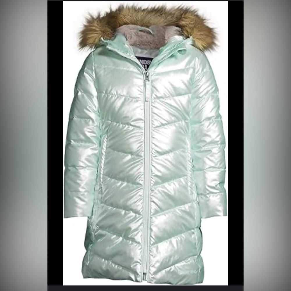 Lands' End Mint Green Girls Fleece Lined Parka